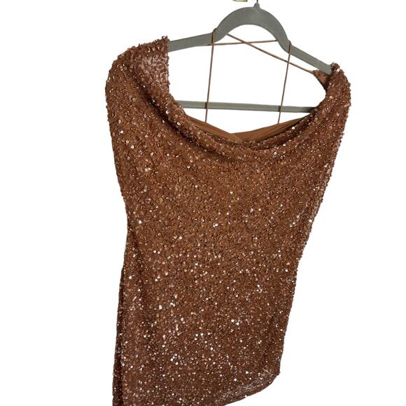 Revolve Retrofete Mich Beaded Sequin Mini Dress Cowl Neck Bronze Size Medium - Picture 4 of 15